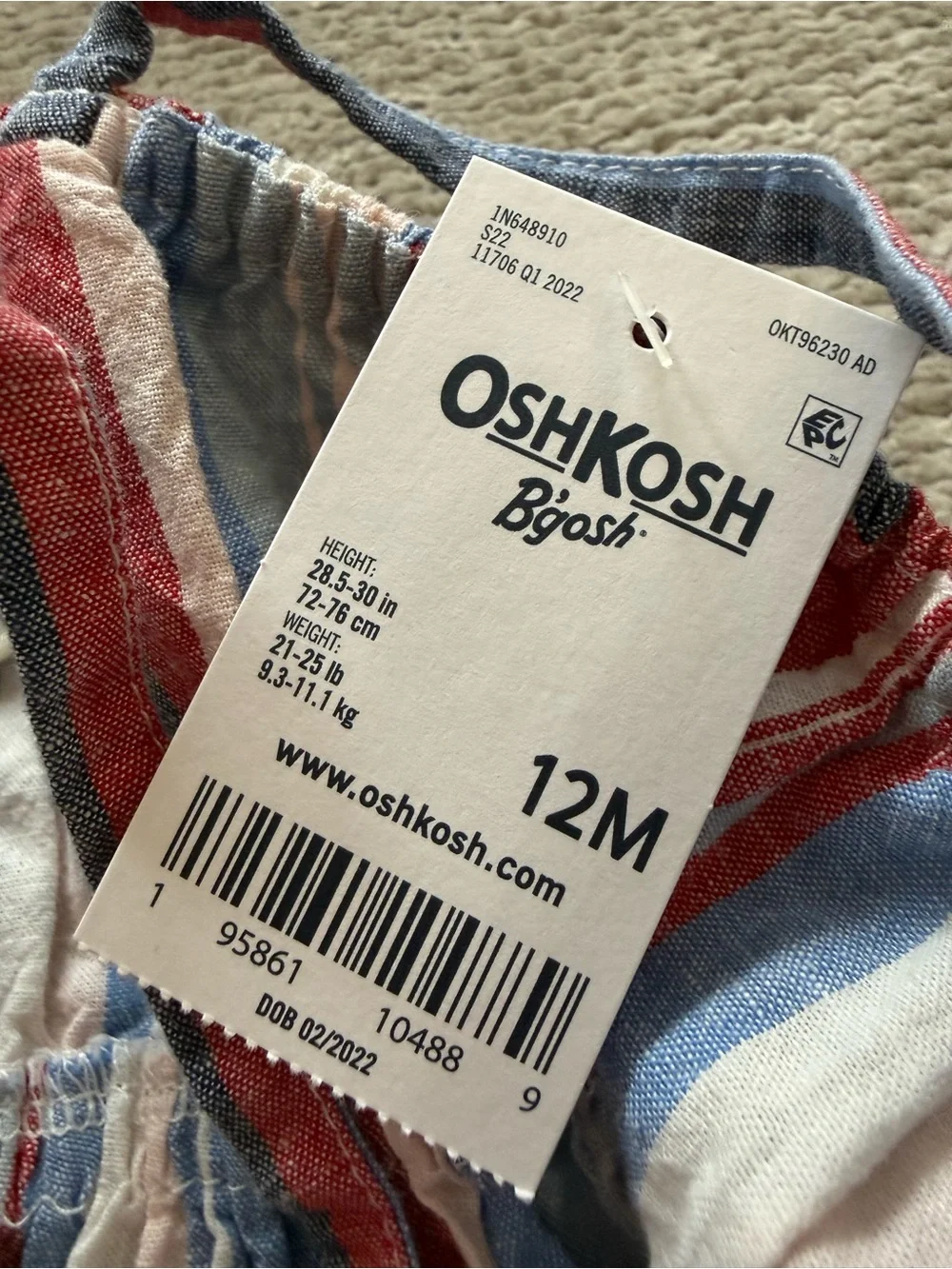 OshKosh B’Gosh Baby Girl‎ Striped Sundress Red Blue White 12M Tiered